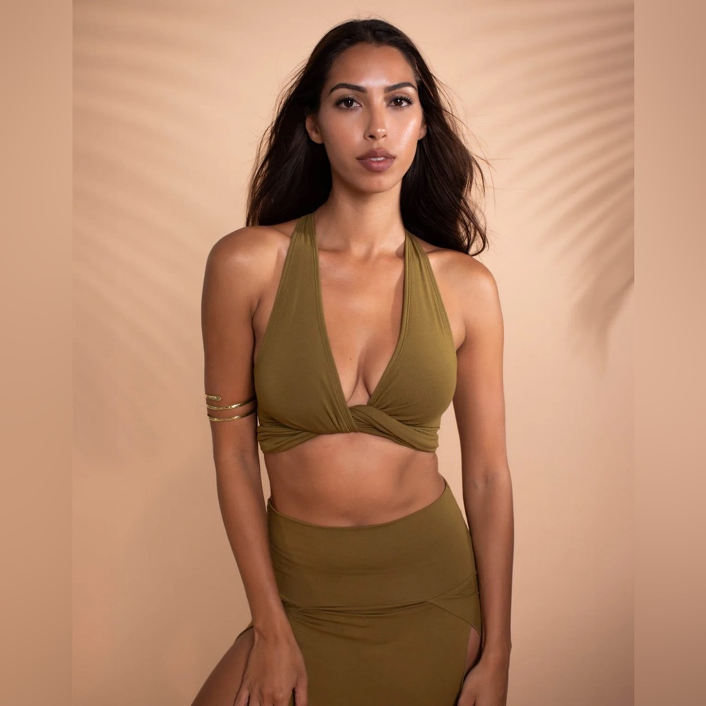 The Royal Codes 5-Way Serpent Halter Top Olive Small